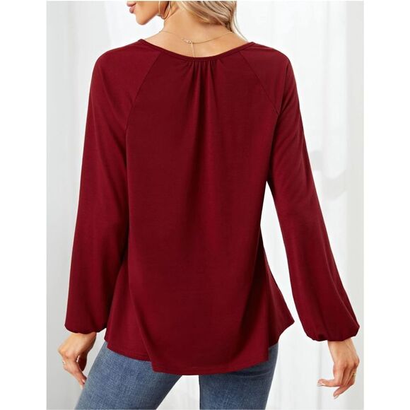 NEW V Neck Button Shirt Asymmetrical Loose Flowy Blouses L - Picture 3 of 6